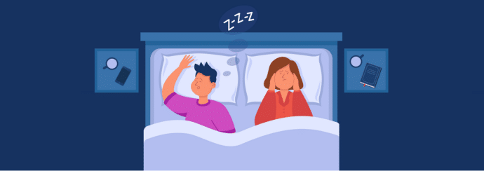 man snoring with sleep apnea and spouse is awake