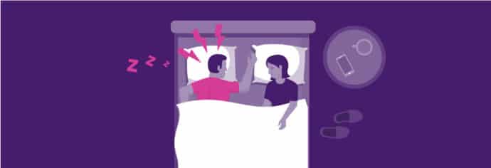 man snoring with sleep apnea and spouse is awake