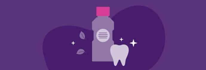 rendering of a bottle of mouthwash with a bright oversized tooth