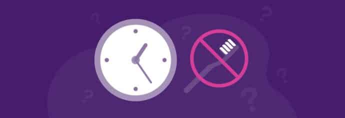 rendering of a clock and a toothbrush with a circle and cross through it to symbolize when to not brush your teeth