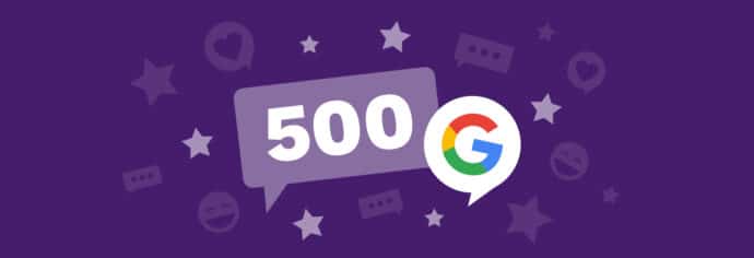 stars, google logo, and text of 500 to denote 500 google reviews