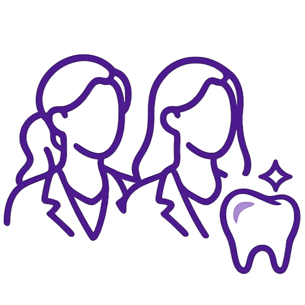 Two female dentists with a tooth icon