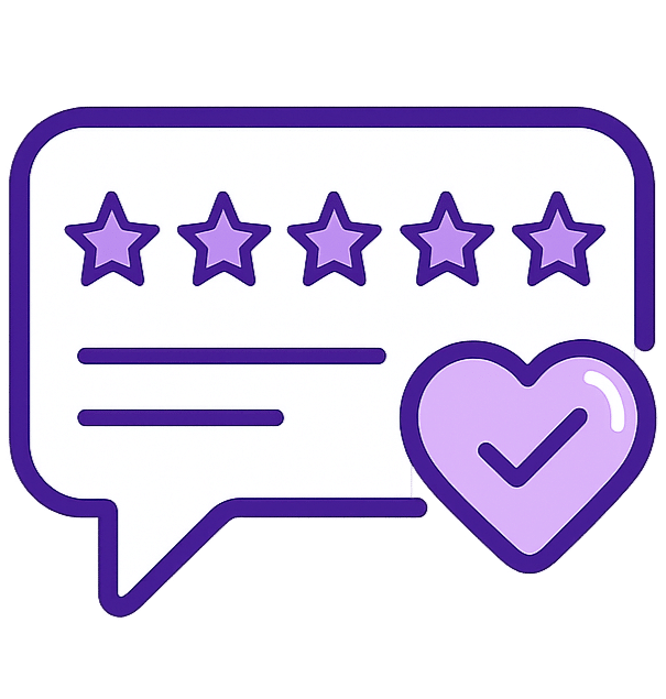 Five-star patient review icon with heart and checkmark